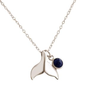 GEMSHINE Maritim Nautics Halskette mit Walflosse. Walfisch Flosse aus 925 Silber, vergoldet oder rose im Navy Stil mit blauem Saphir - Made in Madrid, Spanien, Metall Farbe:Silber