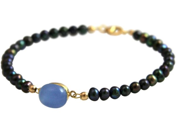 Gemshine - Damen - Armband - Vergoldet - Tahiti Grau Perlen- Chalcedon - Blau - 18 - Image 3