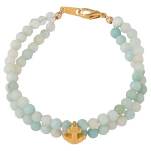GEMSHINE Maritim Nautics Armband mit natürlichen hellblauen Aquamarinen und Anker in Silber, vergoldet oder rose im Navy Stil - Made in München / Deutschland, Metall Farbe:Silber vergoldet