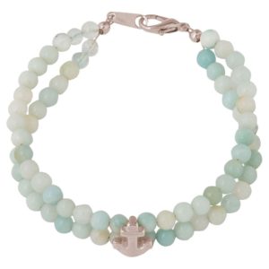 GEMSHINE Maritim Nautics Armband mit natürlichen hellblauen Aquamarinen und Anker in Silber, vergoldet oder rose im Navy Stil - Made in München / Deutschland, Metall Farbe:Silber