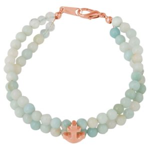 GEMSHINE Maritim Nautics Armband mit natürlichen hellblauen Aquamarinen und Anker in Silber, vergoldet oder rose im Navy Stil - Made in München / Deutschland, Metall Farbe:Silber rose vergoldet