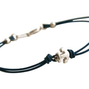 GEMSHINE Maritim Nautics Armband mit Anker in Silber, hochwertig vergoldet oder rose im Navy Stil mit blauem Leder Band - Made in München / Deutschland, Metall Farbe:Silber