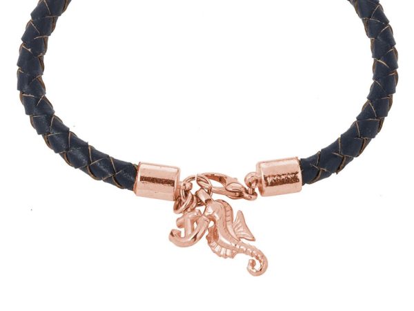 GEMSHINE Maritim Nautics Armband mit Anker und Seepferd. Silber, vergoldet oder rose im Navy Stil mit blauem Leder Band - Made in Madrid, Spain, Metall Farbe:Silber rose vergoldet - Image 3
