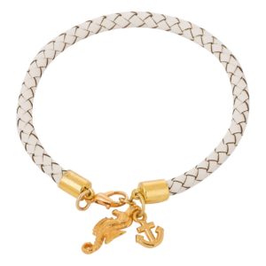 GEMSHINE Maritim Nautics Armband mit Anker und Seepferd. Silber, vergoldet oder rose im Navy Stil mit weißem Leder Band - Made in Madrid, Spain, Metall Farbe:Silber vergoldet