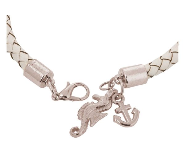 GEMSHINE Maritim Nautics Armband mit Anker und Seepferd. Silber, vergoldet oder rose im Navy Stil mit weißem Leder Band - Made in Madrid, Spain, Metall Farbe:Silber - Image 3
