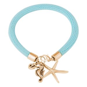 GEMSHINE Maritim Nautics Armband mit Anker, Seestern, Seepferd. Silber,vergoldet,rose. Navy Stil am blauen Parakord Band - Made in Madrid, Spain, Metall Farbe:Silber vergoldet