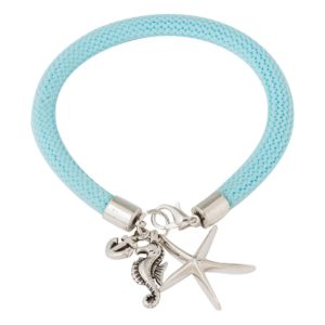 GEMSHINE Maritim Nautics Armband mit Anker, Seestern, Seepferd. Silber,vergoldet,rose. Navy Stil am blauen Parakord Band - Made in Madrid, Spain, Metall Farbe:Silber