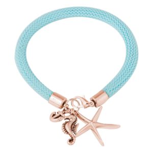 GEMSHINE Maritim Nautics Armband mit Anker, Seestern, Seepferd. Silber,vergoldet,rose. Navy Stil am blauen Parakord Band - Made in Madrid, Spain, Metall Farbe:Silber rose vergoldet