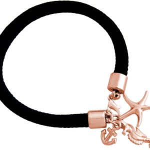 GEMSHINE Maritim Nautics Armband mit Anker, Seestern, Seepferd. Silber,vergoldet,rose. Navy Stil am schwarzen Parakord Band - Made in Madrid, Spain, Metall Farbe:Silber rose vergoldet
