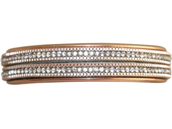 GEMSHINE Armreif mit Lederband und Strass. Armband versilbert, vergoldet oder rose vergoldet. Made in Madrid / Spain. Qualitätsvoller Schmuck im edlen Etui., Metall Farbe:Silber rose vergoldet