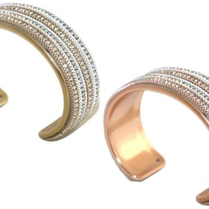GEMSHINE Armreif mit Lederband und Strass. Armband versilbert, vergoldet oder rose vergoldet. Made in Madrid / Spain. Qualitätsvoller Schmuck im edlen Etui.