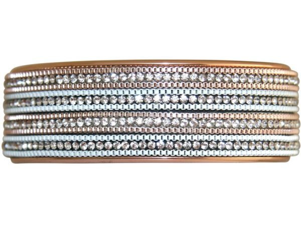 GEMSHINE Armreif mit Lederband und Strass. Armband versilbert, vergoldet oder rose vergoldet. Made in Madrid / Spain. Qualitätsvoller Schmuck im edlen Etui., Metall Farbe:Silber rose vergoldet