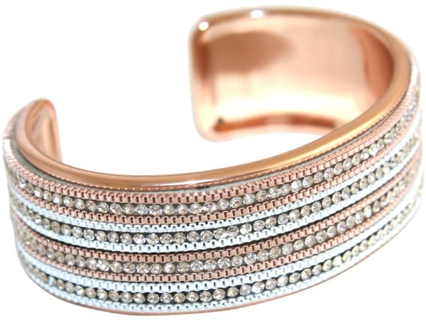 GEMSHINE Armreif mit Lederband und Strass. Armband versilbert, vergoldet oder rose vergoldet. Made in Madrid / Spain. Qualitätsvoller Schmuck im edlen Etui., Metall Farbe:Silber rose vergoldet - Image 4