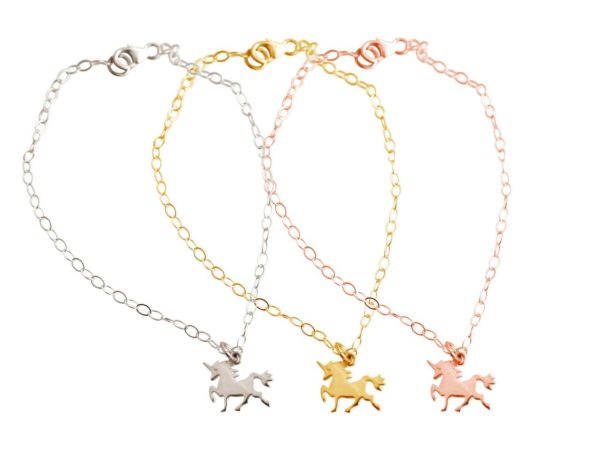 GEMSHINE Armband mit Einhorn. Armkette aus 925 Silber mit einer Länge von 18 cm. Massiv 925 Silber, vergoldet, rosé vergoldet. Made in Spanien. Geschenketui