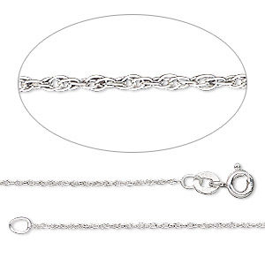 GEMSHINE 14k 585 Weißgold Halskette. 0,8 mm Kordelkette im klassischen Design mit Längen von 40 bis 51 cm, Ketten Länge:40