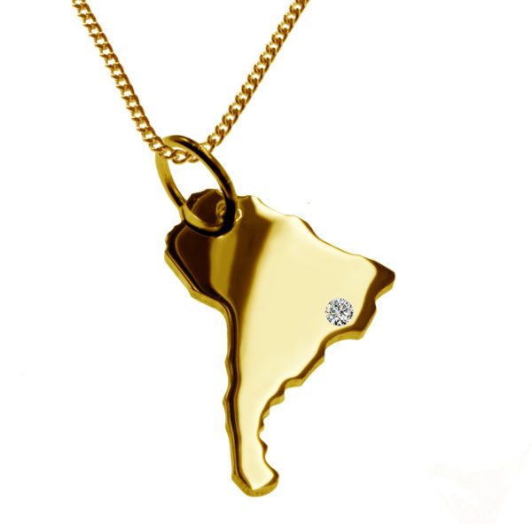50cm Halskette + Südamerika Anhänger mit einem Brillant 0,015ct an Ihrem Wunschort in massiv 585 Gelbgold
