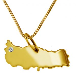 50cm Halskette + Türkei Anhänger mit einem Brillant 0,015ct an Ihrem Wunschort in massiv 585 Gelbgold