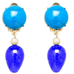 GEMSHINE Ohrclips oder Ohrstecker mit Türkis und blauen Lapis Lazuli Tropfen. Hochwertig vergoldete Edelstein Ohrhänger. Made in München / Deutschland. Im eleganten Schmucketui geliefert.