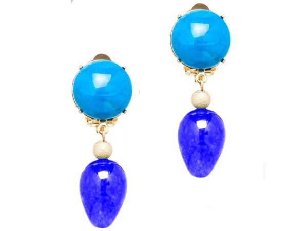 GEMSHINE Ohrclips oder Ohrstecker mit Türkis und blauen Lapis Lazuli Tropfen. Hochwertig vergoldete Edelstein Ohrhänger. Made in München / Deutschland. Im eleganten Schmucketui geliefert. - Image 3
