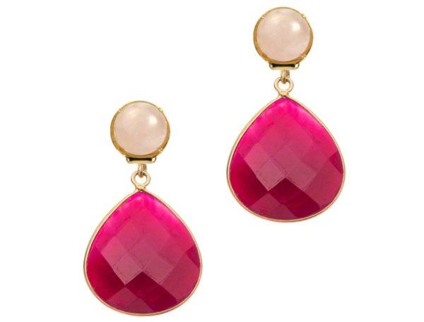 GEMSHINE Ohrclips oder Ohrstecker mit Rosenquarz und roten Rubinen Tropfen. Hochwertig vergoldete Edelstein Ohrhänger. Made in München / Deutschland. Im eleganten Schmucketui geliefert. - Image 3