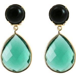 GEMSHINE Ohrclips oder Ohrstecker mit schwarzem Onyx und Turmalin Edelstein Tropfen. Hochwertig vergoldete Ohrhänger. Made in München / Deutschland. Im eleganten Schmucketui geliefert.