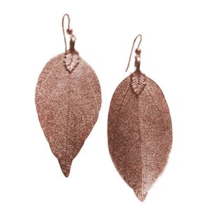 Gemshine - Damen - Ohrringe - Rose Vergoldet - Blatt - Rose - Natur - 7 cm