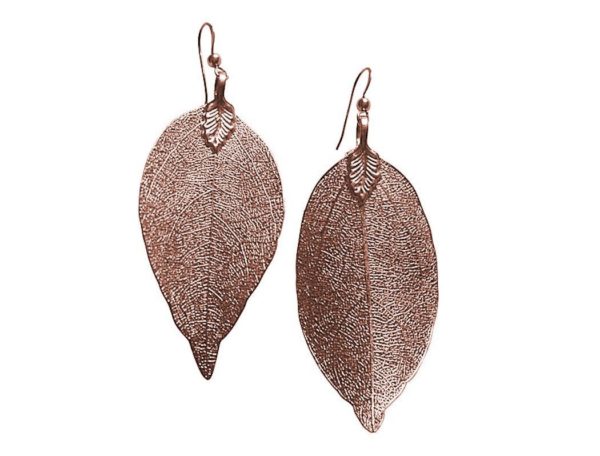 Gemshine - Damen - Ohrringe - Rose Vergoldet - Blatt - Rose - Natur - 7 cm - Image 4