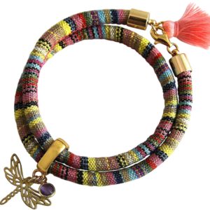 Gemshine - Damen - Armband - Wickelarmband - 925 Silber Vergoldet - Libelle - AZTEC - Amethyst - Rose - Violett