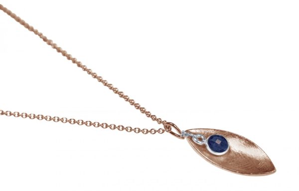 Gemshine - Damen - Halskette - Anhänger - 925 Silber - Rose Vergoldet - Marquise - Minimalistisch - Design - Saphir - Blau - 45 cm - Image 3
