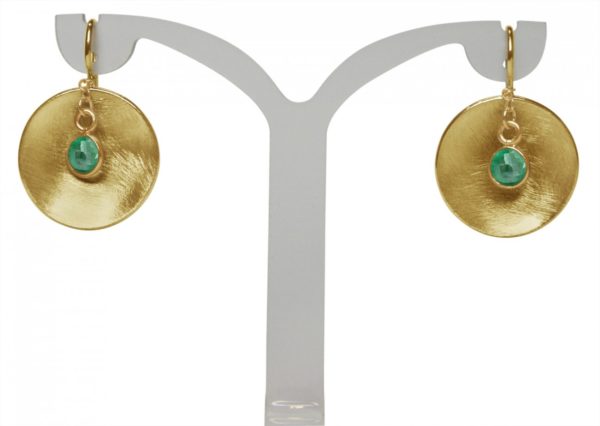 Gemshine - Damen - Ohrringe - Ohrhänger - 925 Silber - Vergoldet - Schale -  Geometrisch - Design - Smaragd - Grün - 2 cm - Image 3