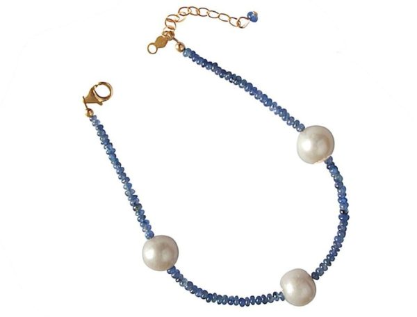 Gemshine - Damen - Armband - Vergoldet - Saphir - Blau - Perle - Weiß - Image 3