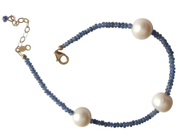 Gemshine - Damen - Armband - Vergoldet - Saphir - Blau - Perle - Weiß - Image 4