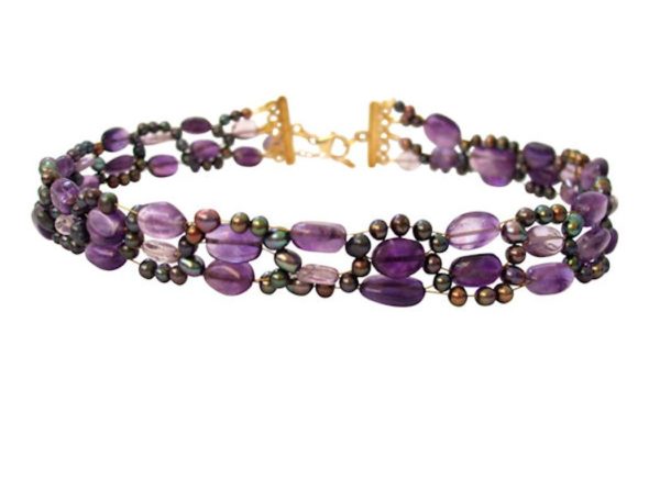 Gemshine - Damen - Halskette - Collier - Amethyst - Perlen - Vergoldet - Violett - Lila - Image 3
