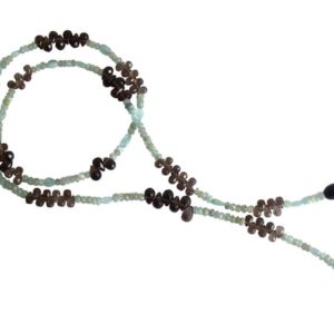 Gemshine - Damen - Halskette  - Lariat - Aquamarin - Rauchquarz - Facettiert - Blau - Braun - 95 cm